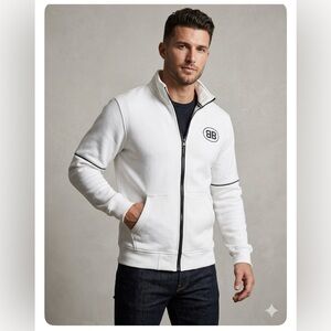 Men's White Full-Zip Sweater